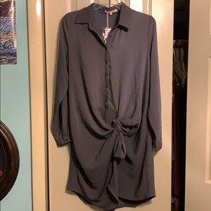 Charcoal Grey Tie Button Down Dress